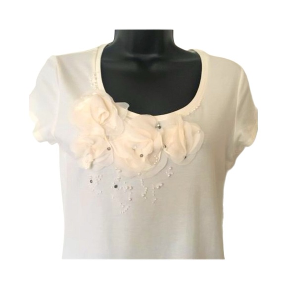 Ann Taylor Floral Embellished Scoop Neck Top - Picture 3 of 5
